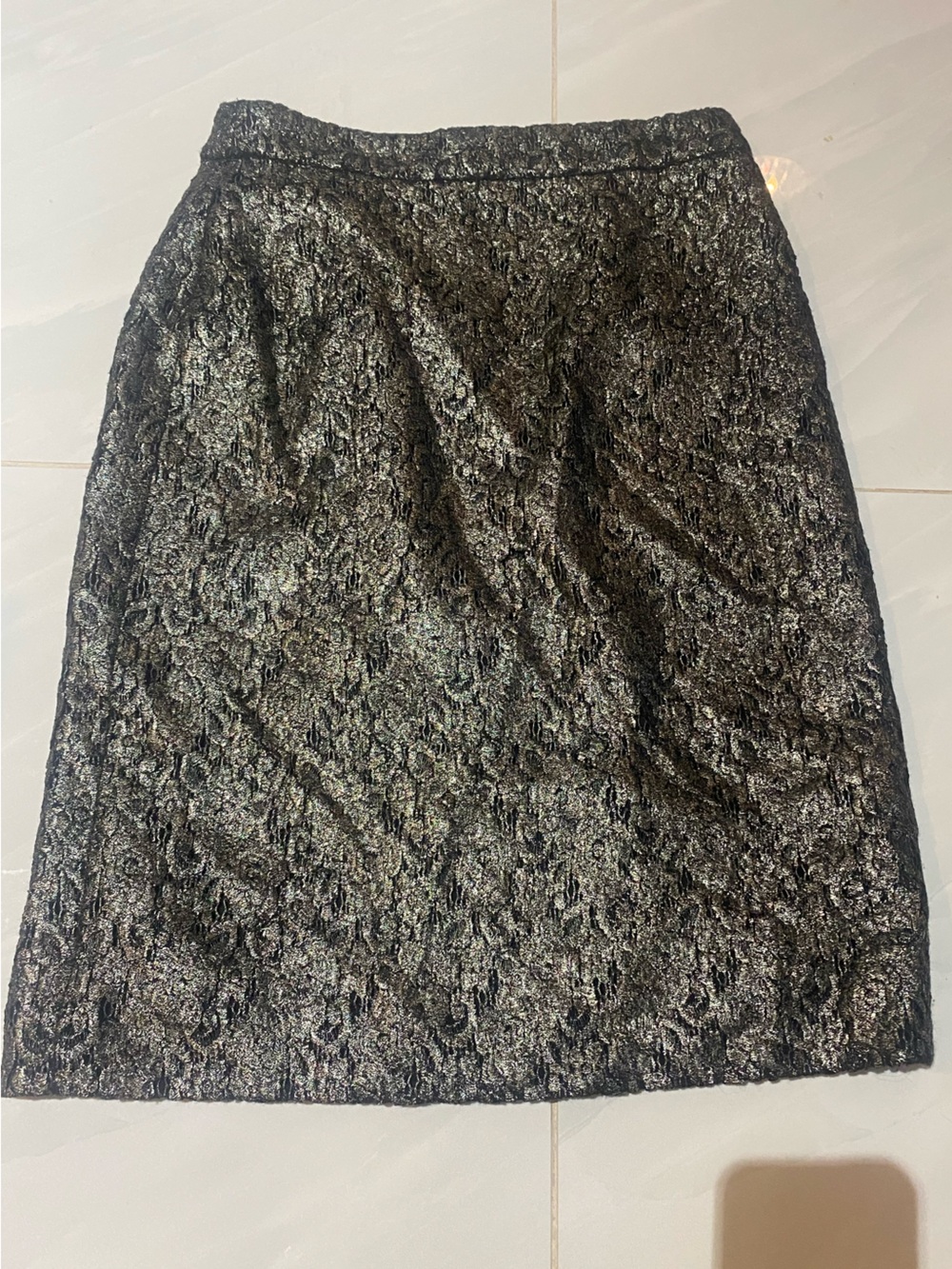 J. Crew Black Metallic Lace-Effect Pencil Skirt